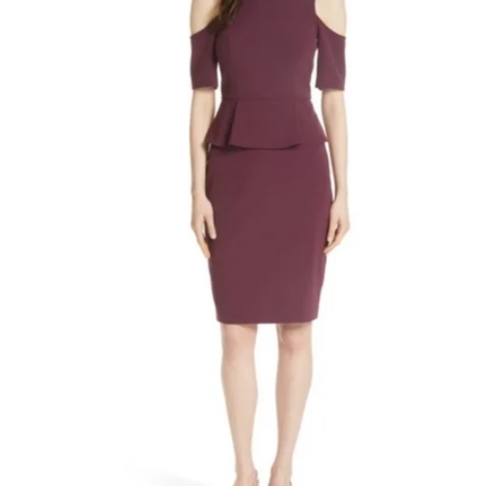 Ted Baker Pippard Peplum Cold Shoulder Pencil Dress Burgundy Size: UK 2 US 6